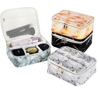

Marbling PU Cosmetic Bag Large Capacity Waterprood Handle Toilet Bag Portable Makeup Bag Fashion Multifunction Bag Women