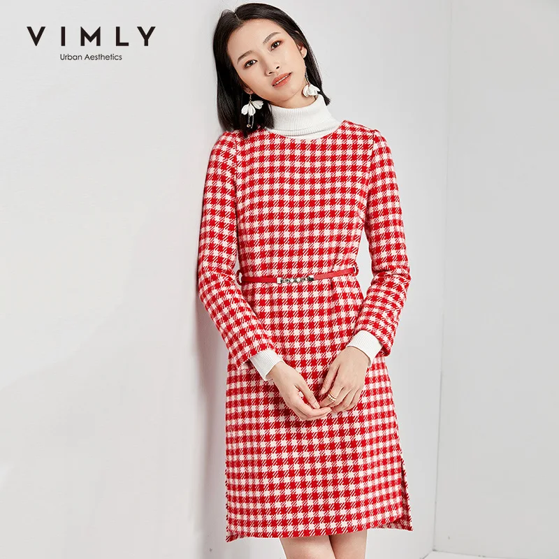 Зимние платья Vimly для женщин элегантное шерстяное платье трапециевидной формы с