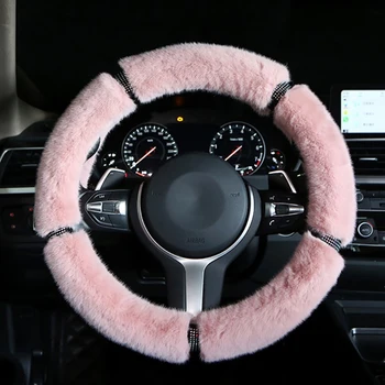

38CM Universal Auto Steering Wheel Cover Winter Plush Warmth Fashion Diamond Steering Wheel Cover Car Goods Accessories