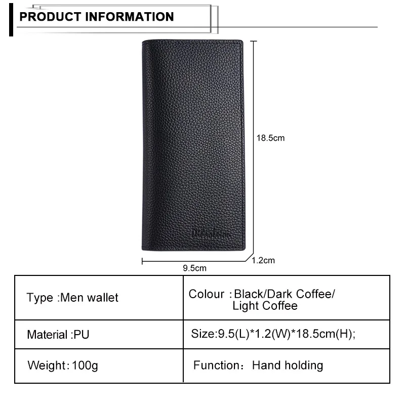 Однотонный Длинный кошелек для мужчин, деловой клатч, держатели для кредитных карт из искусственной кожи, двойной кошелек, мягкий тонкий мужской кошелек