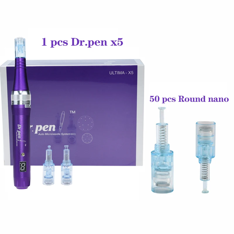 Dr.pen Ultima X5 50 pcs Microneedles Professional Wireless Derma Pen Meso Microneedling Pen Screw Cartridge Tip Kit Lovers Gift - Цвет: Dr.pen ROUND NANO