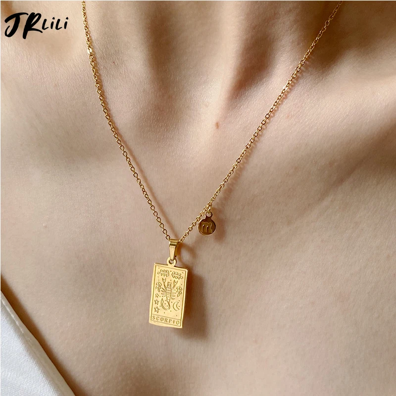 Vintage Zodiac Necklace For Women Gold Stainless Steel Constellation Aquarius Pisces Leo Chain Choker Necklace Goth Jewelry Gift