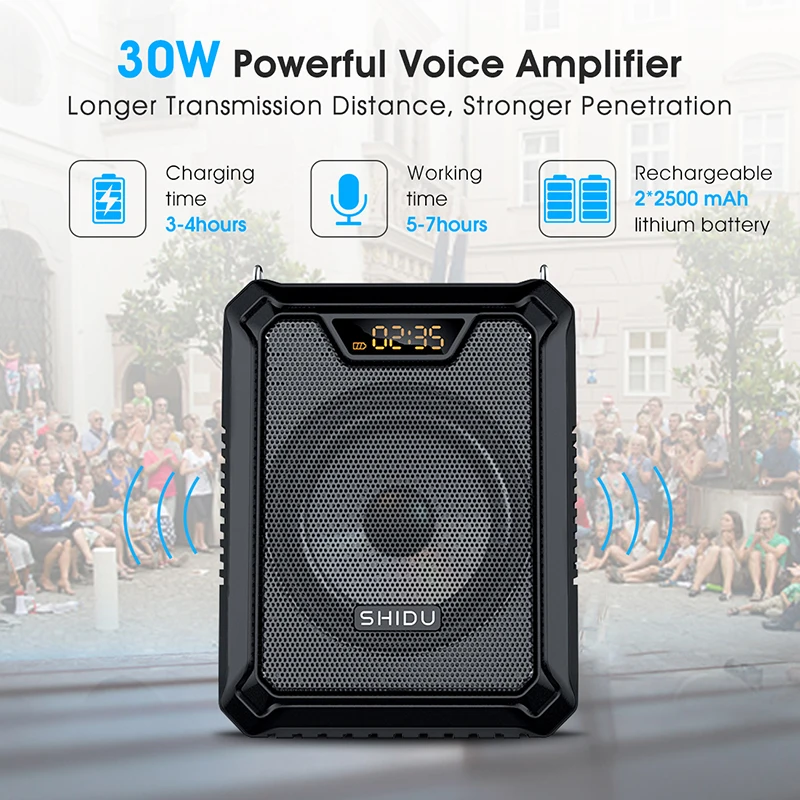 Amplificatore Vocale SHIDU 30W - Bluetooth, Microfono Wireless, Impermeabile IPX6, Per Esterno - Foto 7