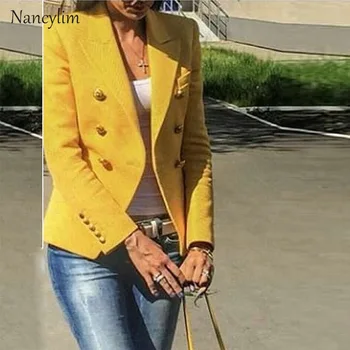 

Classic Suit Blazer Jacket Womet Women Spring Autumn Slim Jacket Double Breasted Cropped Jacket Ginger Blazer Female Ladies Coat