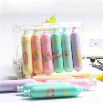 

Cute Sausage Shaped Highlighter Pen 6 pcs Assorted Neon Colors Water Based Text Marker Coloring DIY Gift for Children Students