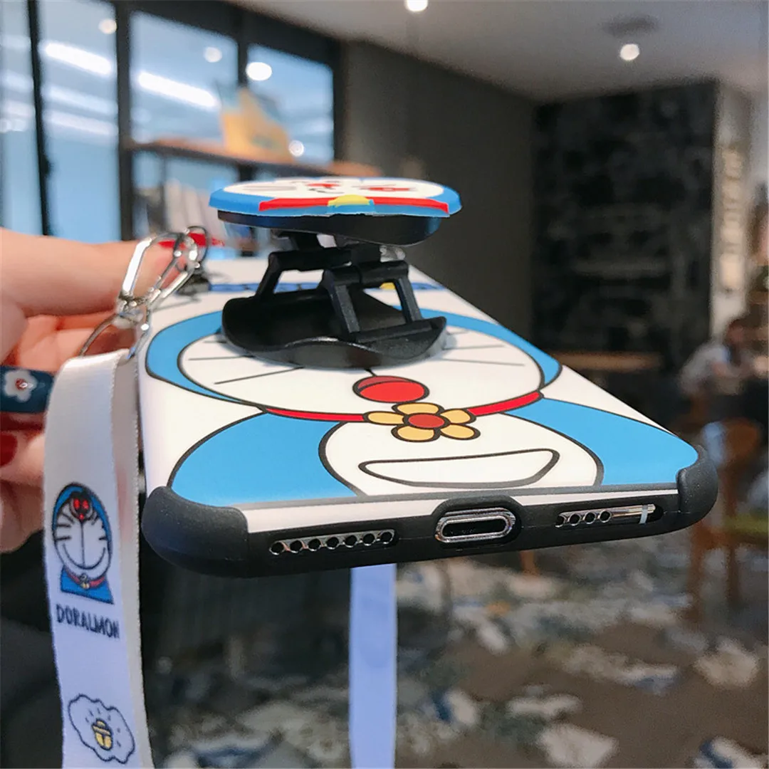 Maosenguoji для iphone 11 Pro Max милый мультяшный складной кронштейн Doraemon подвесная Веревка на шею мягкий чехол для мобильного телефона iphone 6 6s 7 7plus 8 8plus 10 X XR максимальный чехол XS