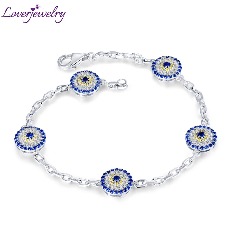 Женский браслет LOVERJEWELRY из белого золота 18 карат с натуральным сапфиром|Гибкие и