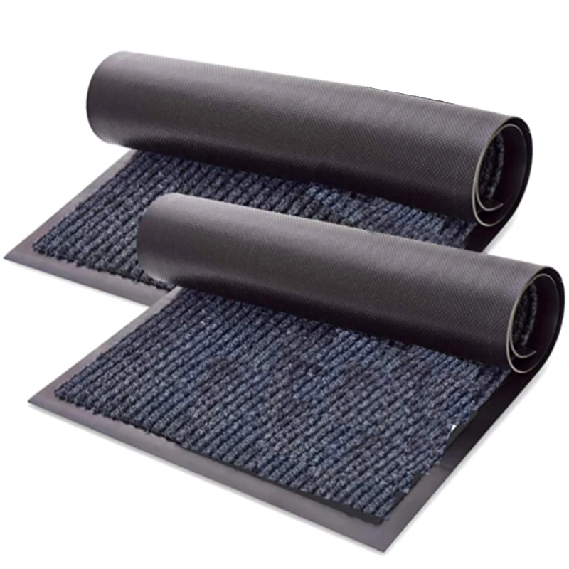 2-Pack полосатый коврик для двери-Крытый Открытый коврик Entryway Добро пожаловать коврики с резиновой подложкой для скребка обуви, идеально подходит для Insid