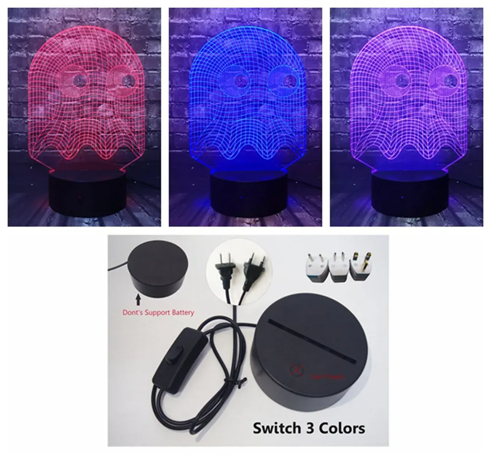 Black Base 3 Color Светодиодный светильник с рисунком игры PACMAN, 7 цветов, безопасная детская настольная Ночная лампа для праздников, вечеринок, лава, рождественский подарок - Испускаемый цвет: Black Base 3 Color