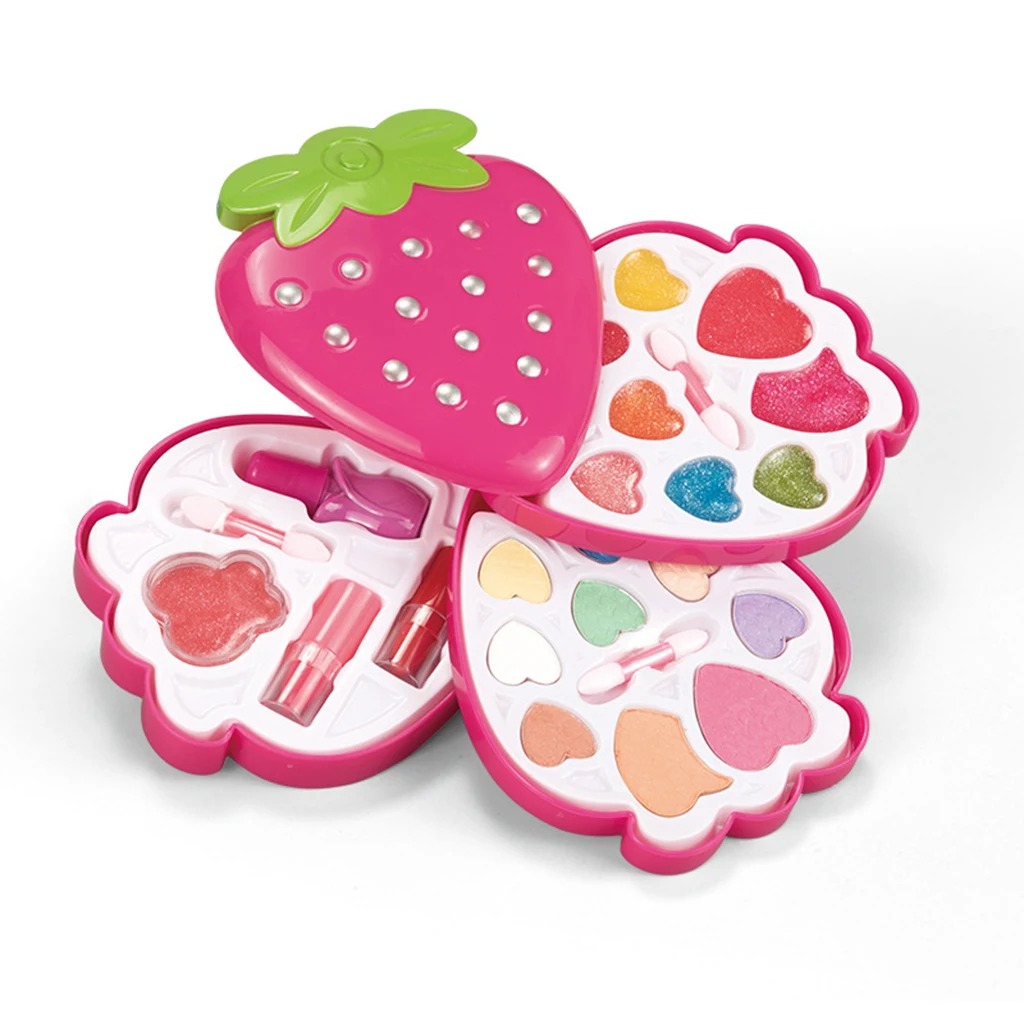 Strawberry Shape Makeup Kit For Girl W/ Lipstick Eye Shadow Cosmetics Set Cute Play Set Fashion Makeup Kit for Girls Toys