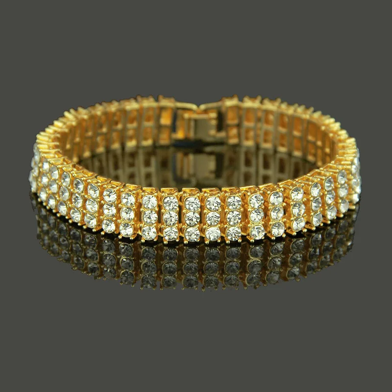 Три ряда циркона браслет хип-хоп мужские преувеличенные вечерние украшения для юбилея