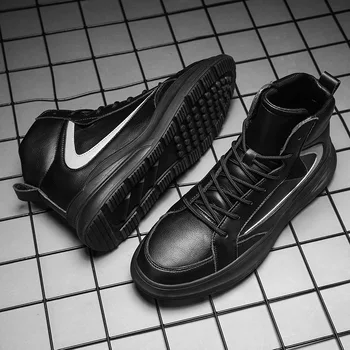 

Male Shoe High Help Trend Autumn And Winter Leisure Time Leather Shoes Male In Help Winter Shoes Fashion All-match. Personality