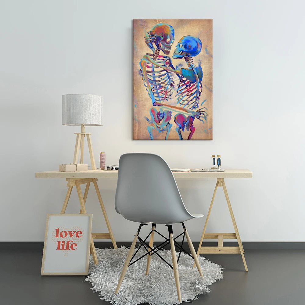 SKELETON COUPLE PHOTO/PICTURE  PRINT ON FRAMED CANVAS WALL ART HOME DECORATION 