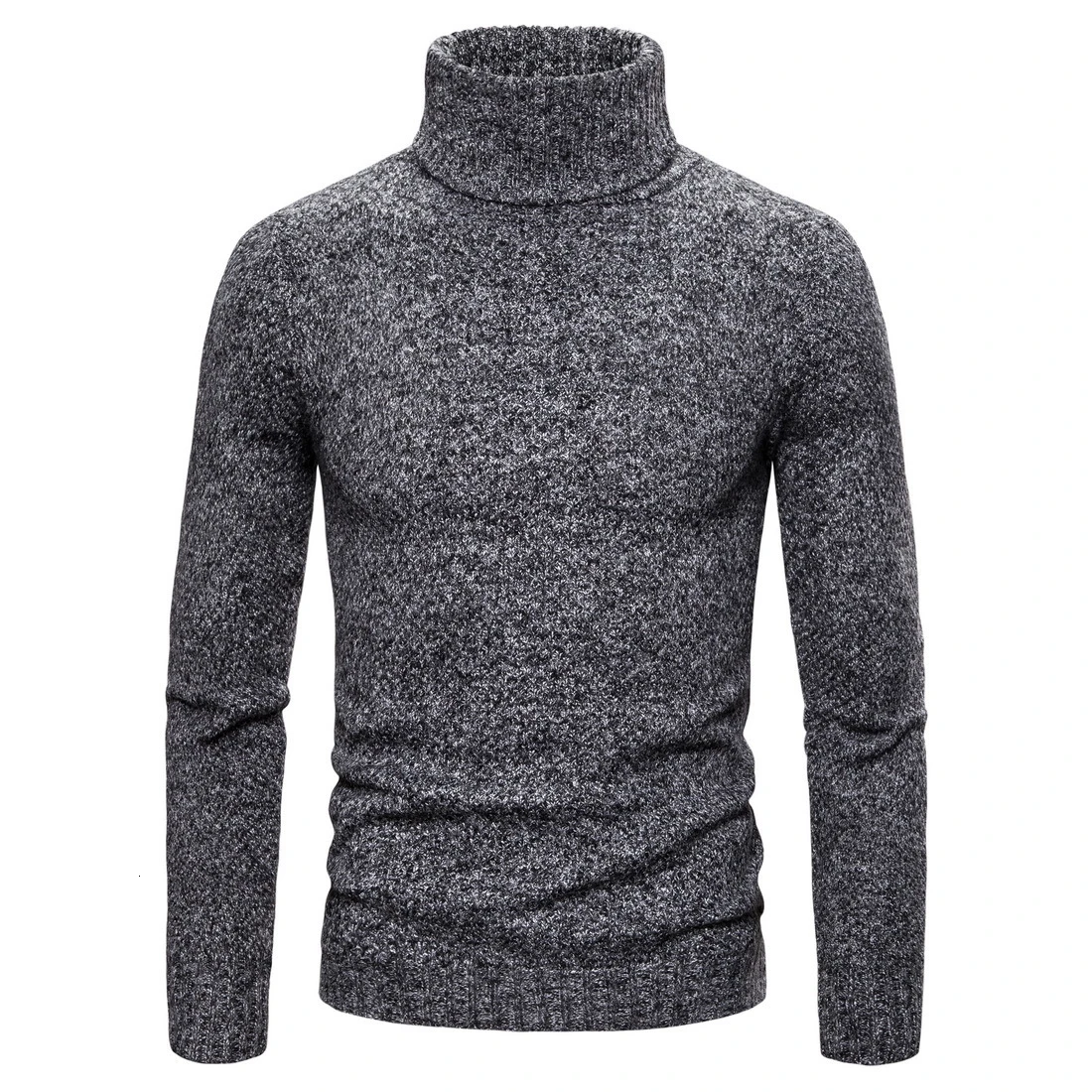 Dark grey Зимний мужской Однотонный свитер с высоким воротом, теплые Повседневные вязаные пуловеры, новинка, толстый теплый свитер Hombre - Цвет: Dark grey