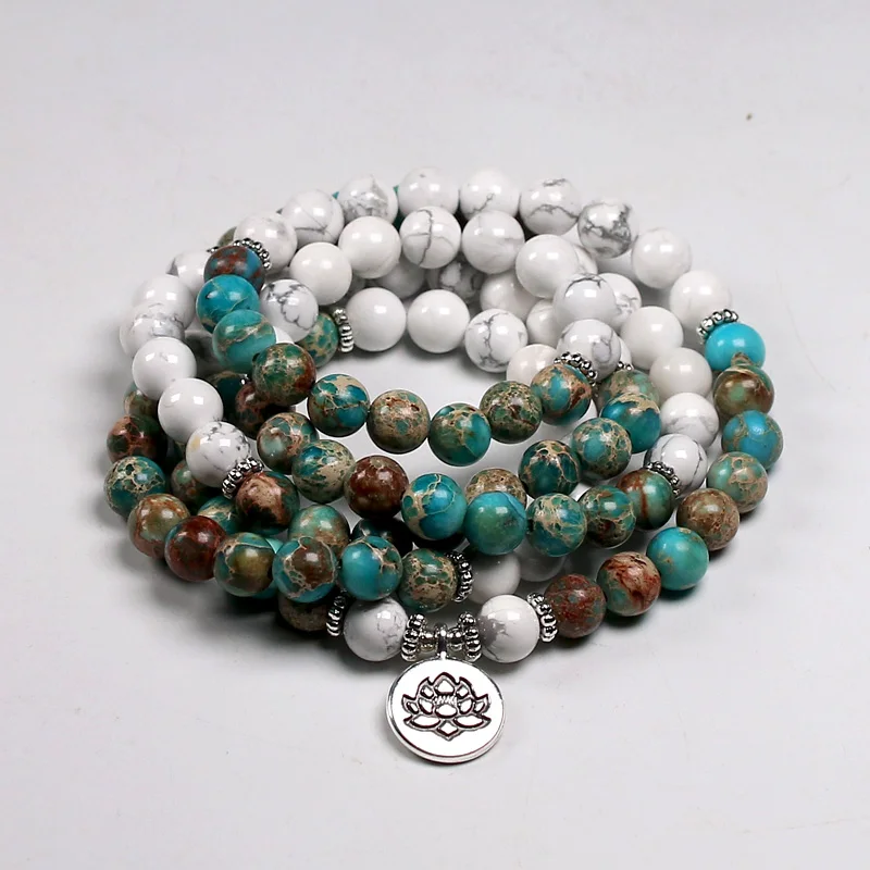 Мода 108 мала Браслеты Натуральный Камень Howlite обернуть браслет для женщин и