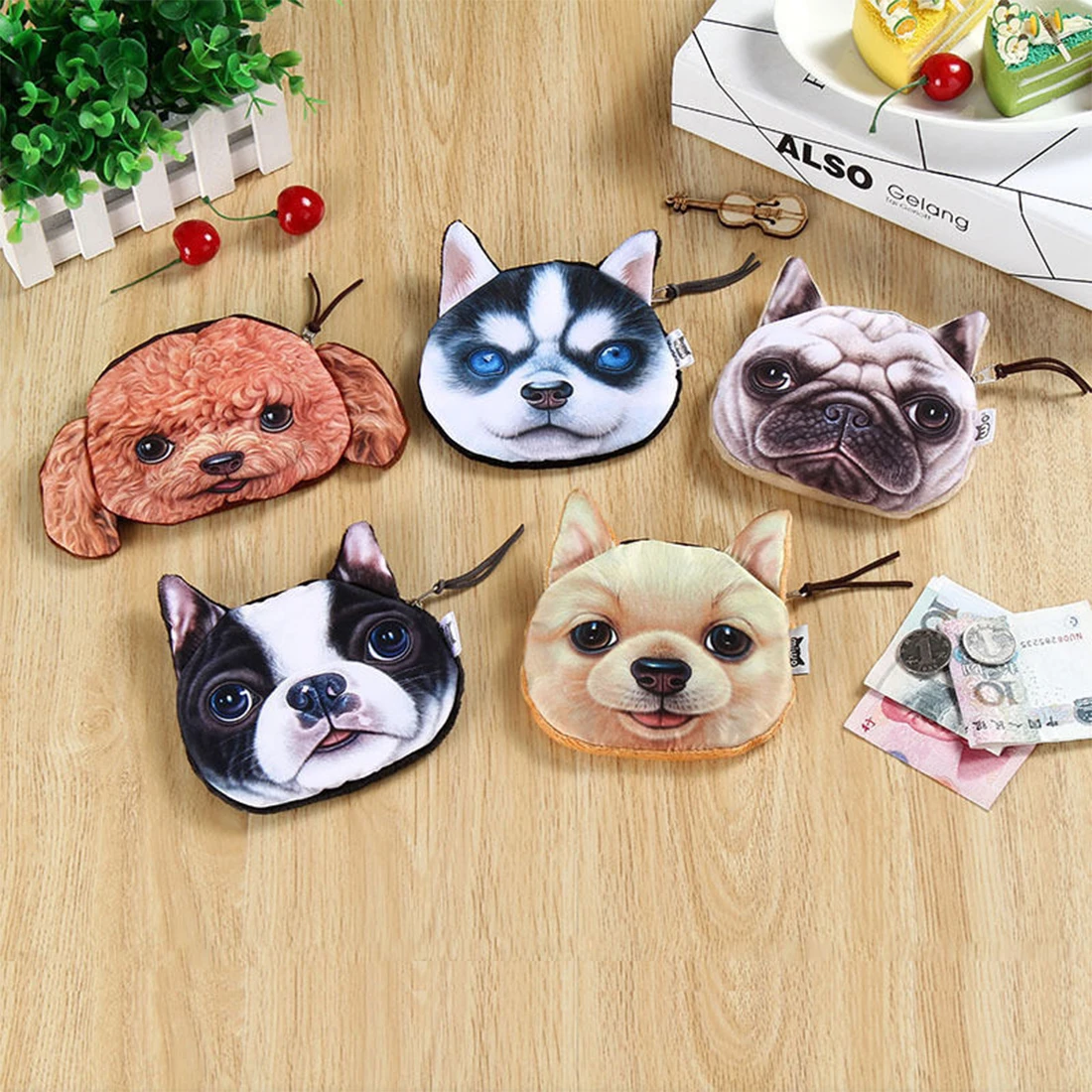 Милый плюшевый Кошелек для монет с 3D лицом собаки кошельки кошелек мультяшными