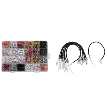 

10 Pcs Black Leather Bracelet Cord Fits Charm Beads 0.12 Inch & 1 Set Mix Color Beads Kids DIY Bracelet Jewelry Making