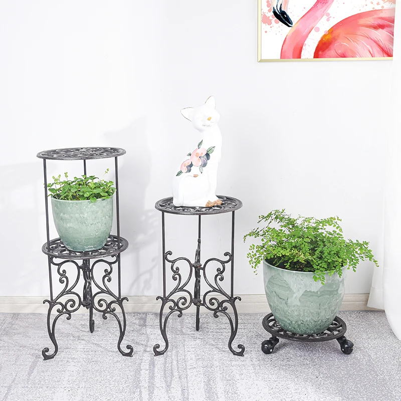 14 Heavy Duty Black Iron Plant Caddy,Metal Plant Stand with Wheels Round Flower Pot Rack Holder on Rollers Indoor Outdoor Plant Saucers Trolley Casters
