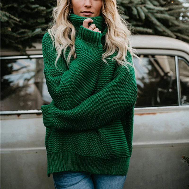 

Autumn women's turtleneck sweater Solid color loose long sleeves jumper winter warm clothes twisted large size ladies top