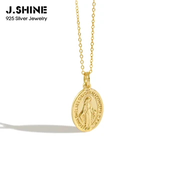 

JShine Religious Style S925 Sterling Silver Golden Virgin Mary Coin Pendant Necklace Clavicle Chain Necklace 925 Silver Jewelry