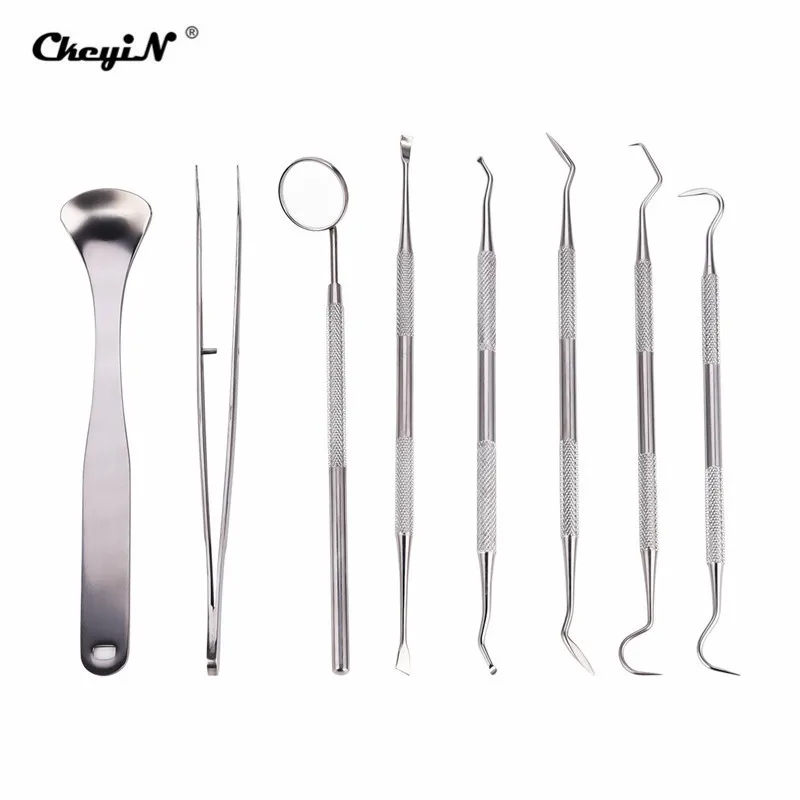 8Pcs Stainless Steel Pet Teeth Cleaning Tools Inspection Mirror Dental Scraper Hook Animal Tooth Oral Care 2