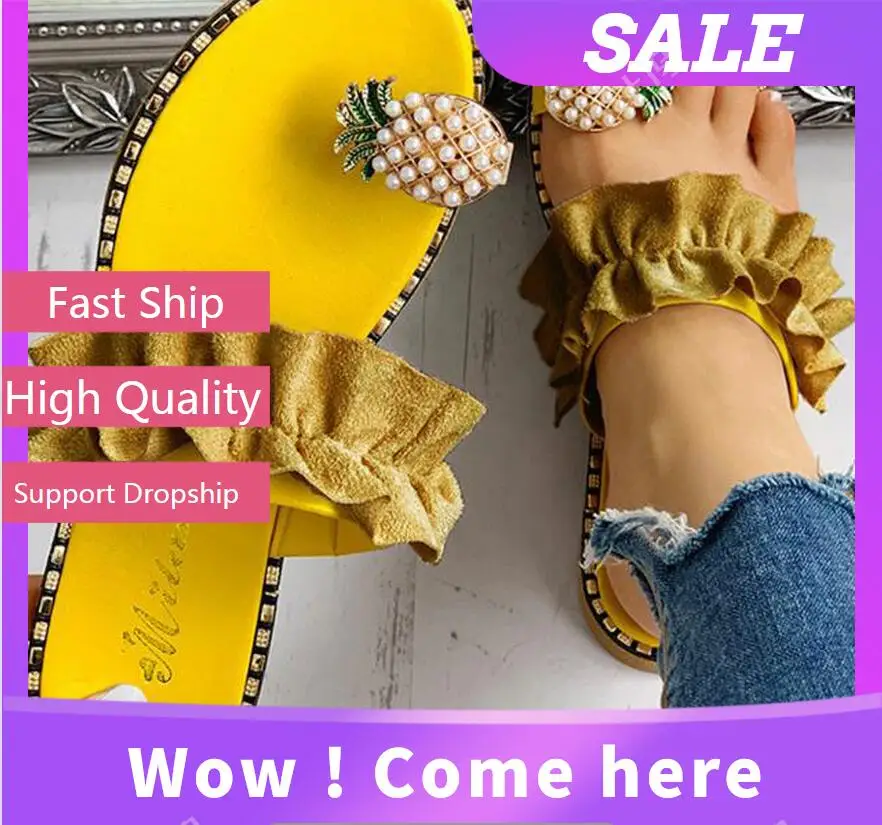 

2020 Women's Beach Slippers Summer Bohemia Style Casual Shoes Flip Flops Clip Toe Pineapple Fruit Cute Outdoor Vacation Slipper