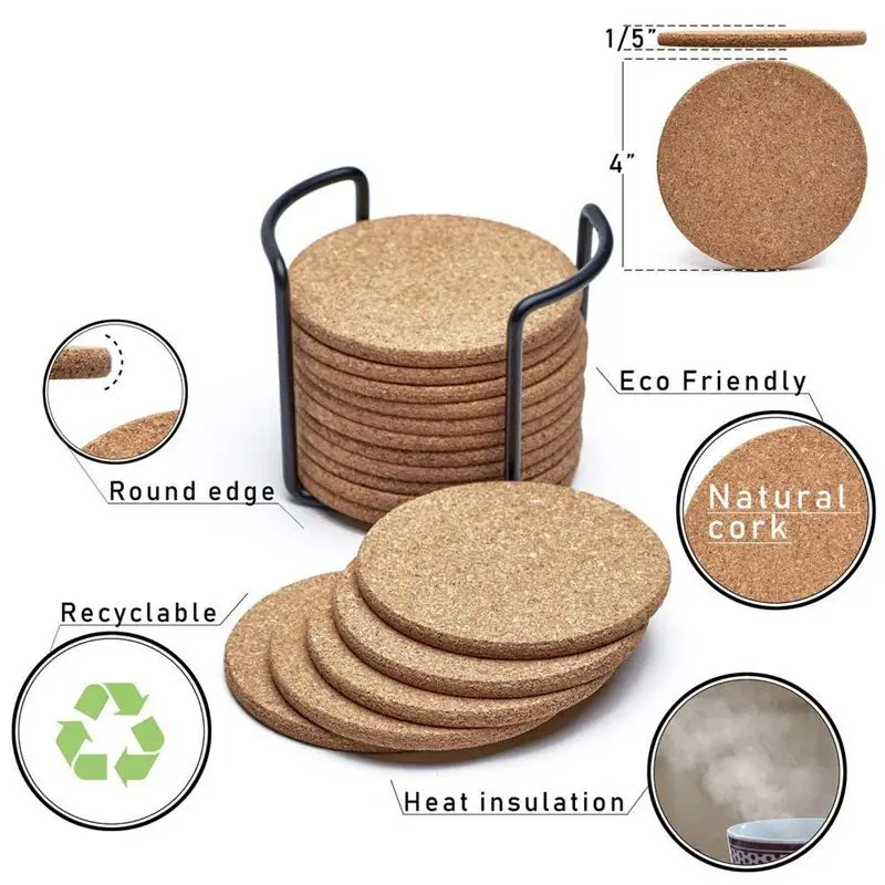 Beste Hot Xd Natuurlijke Kurk Onderzetters Met Ronde 16 Pc Set Met Metalen Houder Opslag Caddy 1 5 inch Dikke, absorberend, Milieuvriendelijke, Warmte