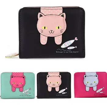 

Womens Girl Short Small Mini Money Purse Cute Cat Zipper Wallet Leather Folding Coin Card Holder