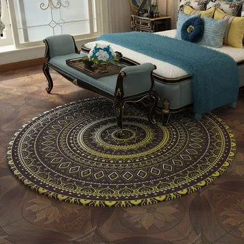

Vintage American Round Carpet for Living Room Mandala Boho Kids Room Floor Mat Anti Slip Bedroom Computer Chair Rug 100cm/120cm