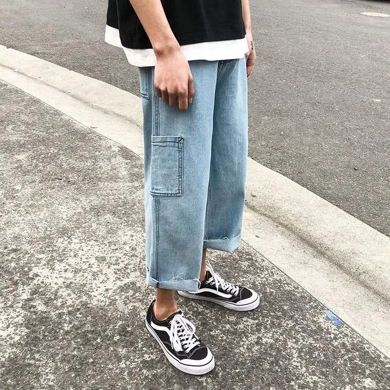 Liketkit мужские джинсы s High Street мужские свободные винтажные джинсовые штаны с боковыми карманами мужские прямые осенние брюки длиной до щиколотки