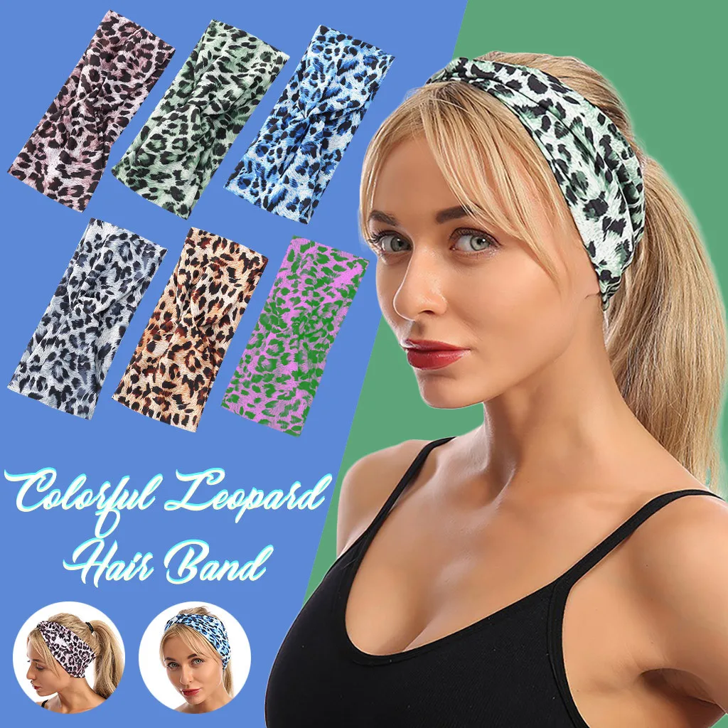 

Ladies Color Leopard Headband Print Elastic Cross-printed Bouquet Headband Sports Hair Accessory Fashion Personality Ornaments