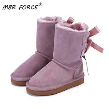 

MBR FORCE New genuine leather fashion children snow boots keep warm and comfortable Boys Girls ankle boots bowknots snow boots