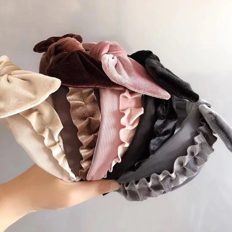 Korea Retro Palace Style Hair Band Velvet Flower Bow Wide Brimmed Headband Lace Head Buckle Hair Accessories for Women Hair Band