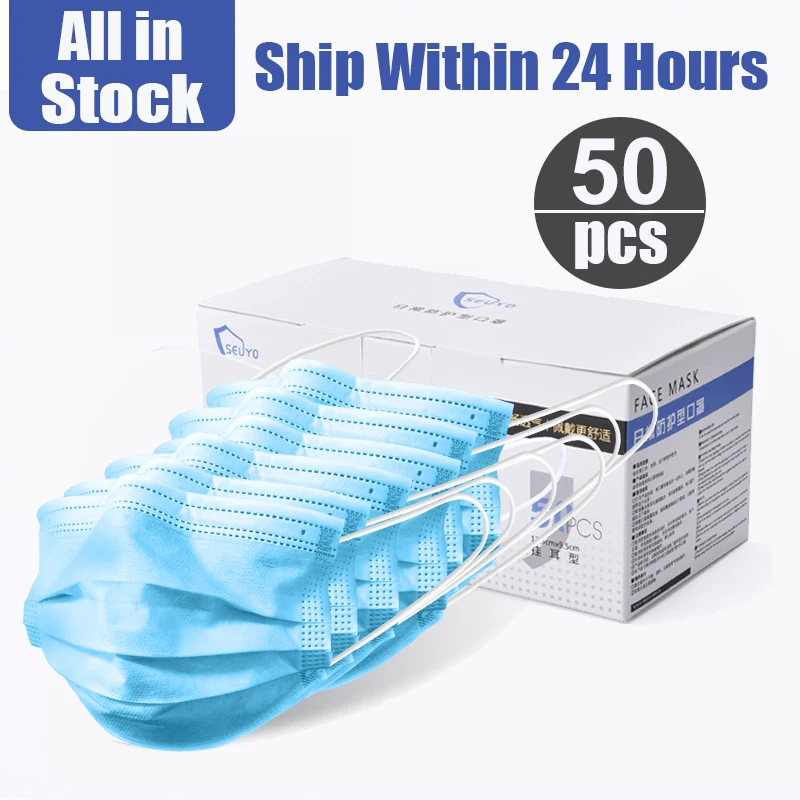 

50pcs/lot Face Mouth Anti Dust Mask Disposable Protect 3 Layers Filter Dustproof Earloop Non Woven Safety Mouth Masks