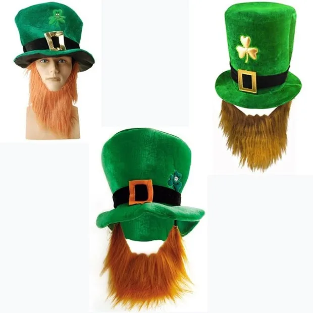 Saint St Patricks Day Green Hat Lucky Costume Accessories Celebration Carnival Props for Irish Fun Party with Beard | Дом и сад