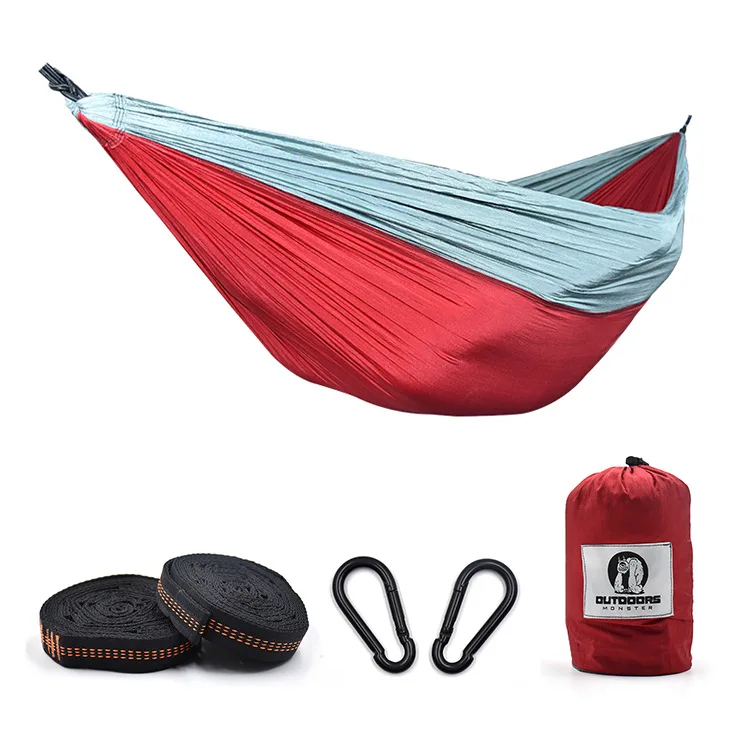 

Manufacturers Direct Selling Outdoor Hammock Amazon Hot Selling Mixed Colors Parachute Cloth Double Hammock Camping Hammock Whol