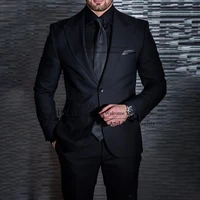 Classic Black Mens Suits Peak Lapel Business Blazer Slim Fit Wedding Groom Tuxedo Banquet 2 Piece Set Jacket Pants Costume Homme 1