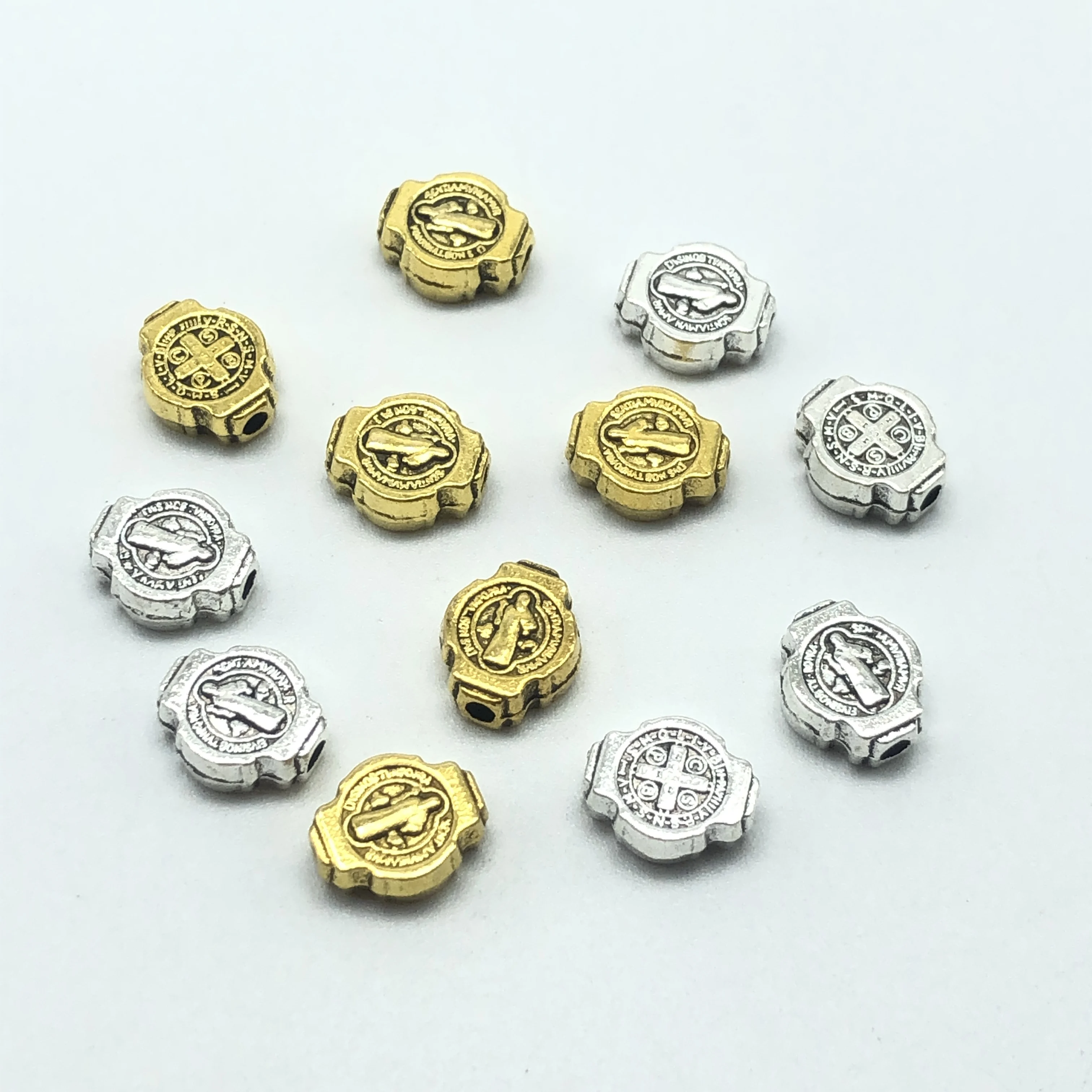 

30pcs Oval st. Benedict medal Hole beads Saint Benedict exorcism cross DIY bracelet necklace accessories for jewelry making