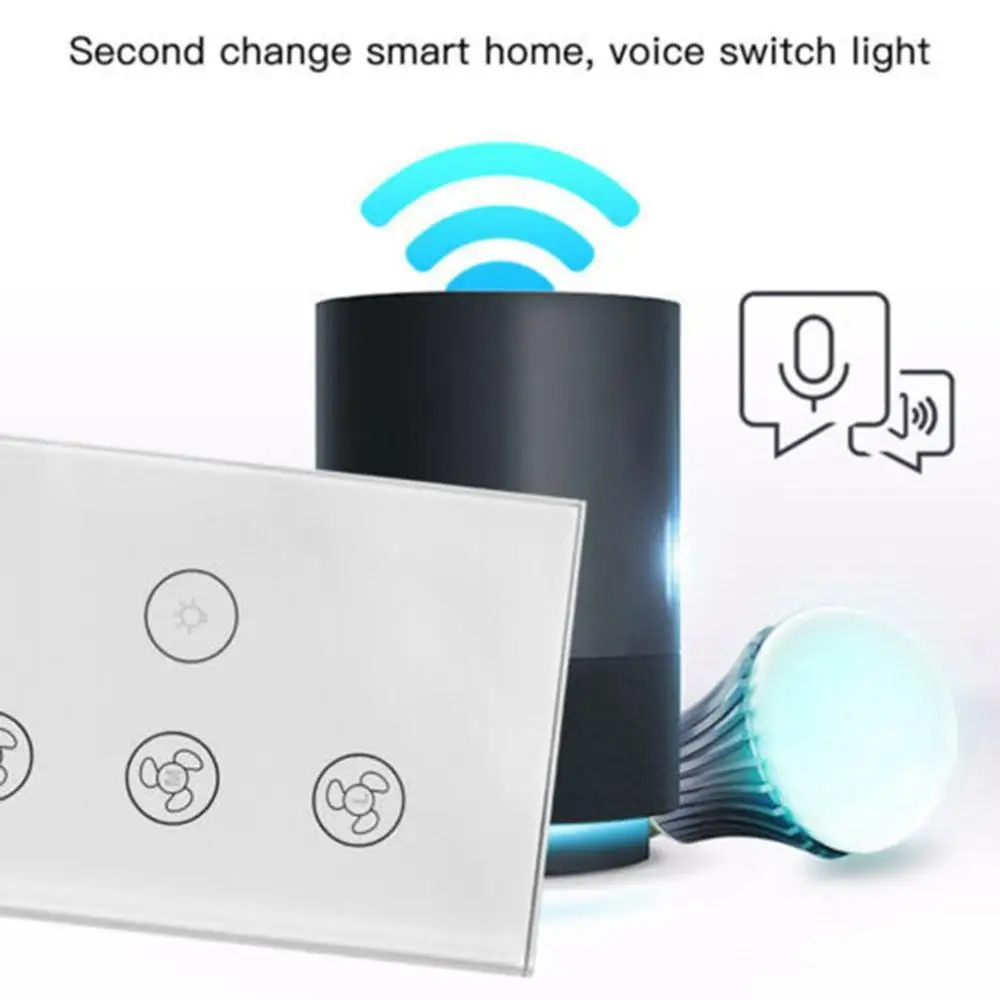 

EU WiFi Smart Ceiling Fan Wall Touch Switch APP Remote Timer and Speed Control Glass Panel For Alexa and Google Home Fan Parts