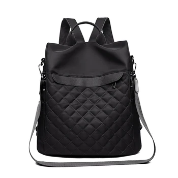 

Sewing Thread Women Backpack Diamond Lattice Oxford School Book Bag for Teenage Girl Casual Female Backbag Black Lady Traval Bag