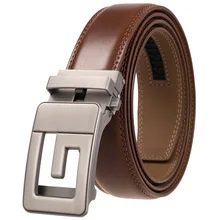 Men's Good Leather Belt Business Formal Real Cowhide Leather Ratchet High Quality Metal Letter Buckle For Man