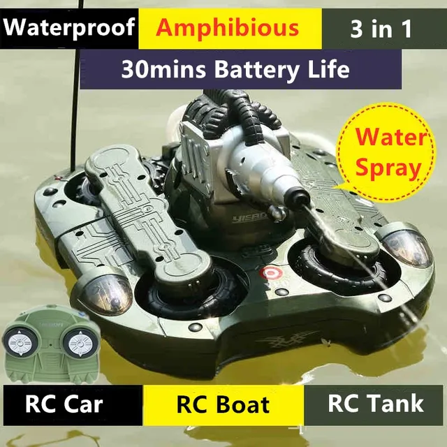 3-in-1 Amphibious RC Tank Launching Water Bombs Double Propellers Waterproof Electric Children's Remote Control Stunt Tank Toy 1