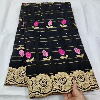 

Black & Gold African Laces Fabric 100% Cotton Nice Flowers Lace French Swiss voile Embroidery Lace Fabric 5 Yards