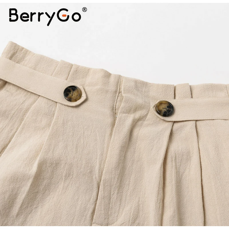 BerryGo повседневные однотонные летние шорты для женщин, средняя талия, хлопковые женские шорты для офиса, женские шорты на пуговицах, уличная одежда