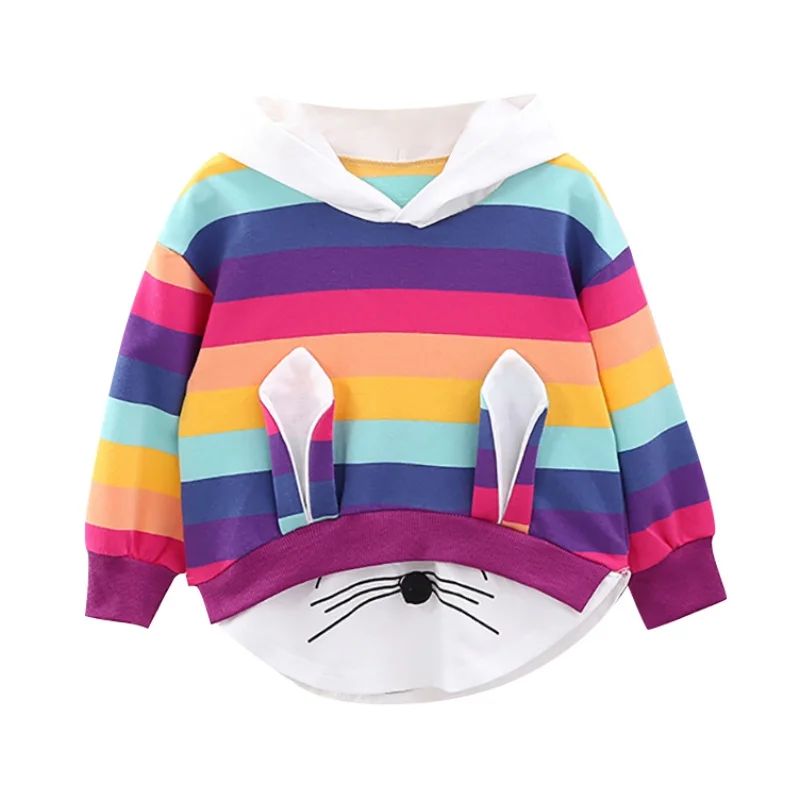 

Autumn Long Sleeve Cartoon Stripe Hoodie Sweatshirt For Baby Girl Casual Toddler Sweatshirt Outerwear Warm Coat Clothes 2 Colors