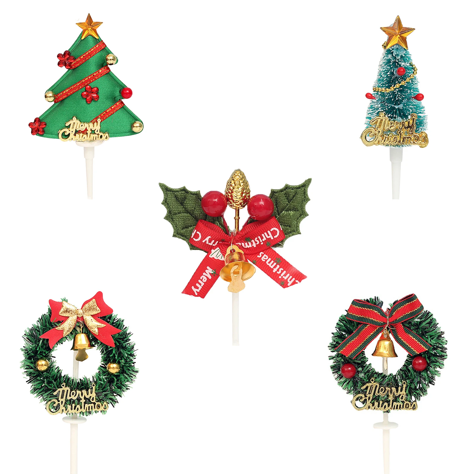 Merry Christmas Cake Topper Mini Wreath Xmas Tree Cupcake Toppers for Christmas
