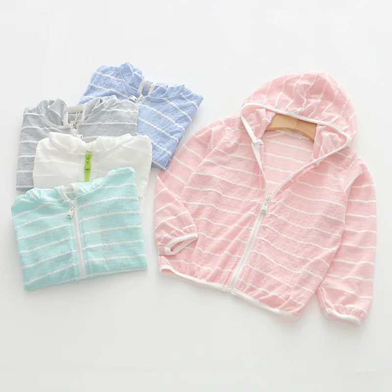 

Childrenswear BOY'S GIRL'S Coat Stripes Hooded Sun Protection Clothing Airable Shirt 20 Summer Wear New Style 3-7-Year-Old