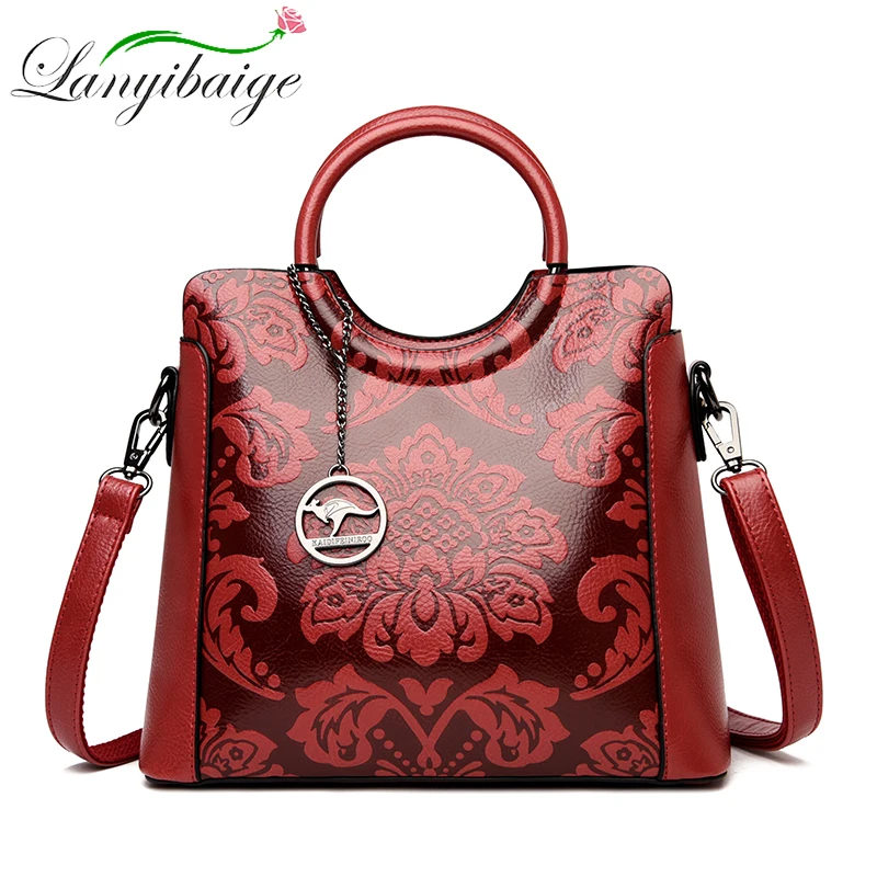 

Fashion Women's Printed PU Leather Handbag Luxury Designer Retro Casual Large-Capacity Simple Ladies Elegant Diagonal Handbags
