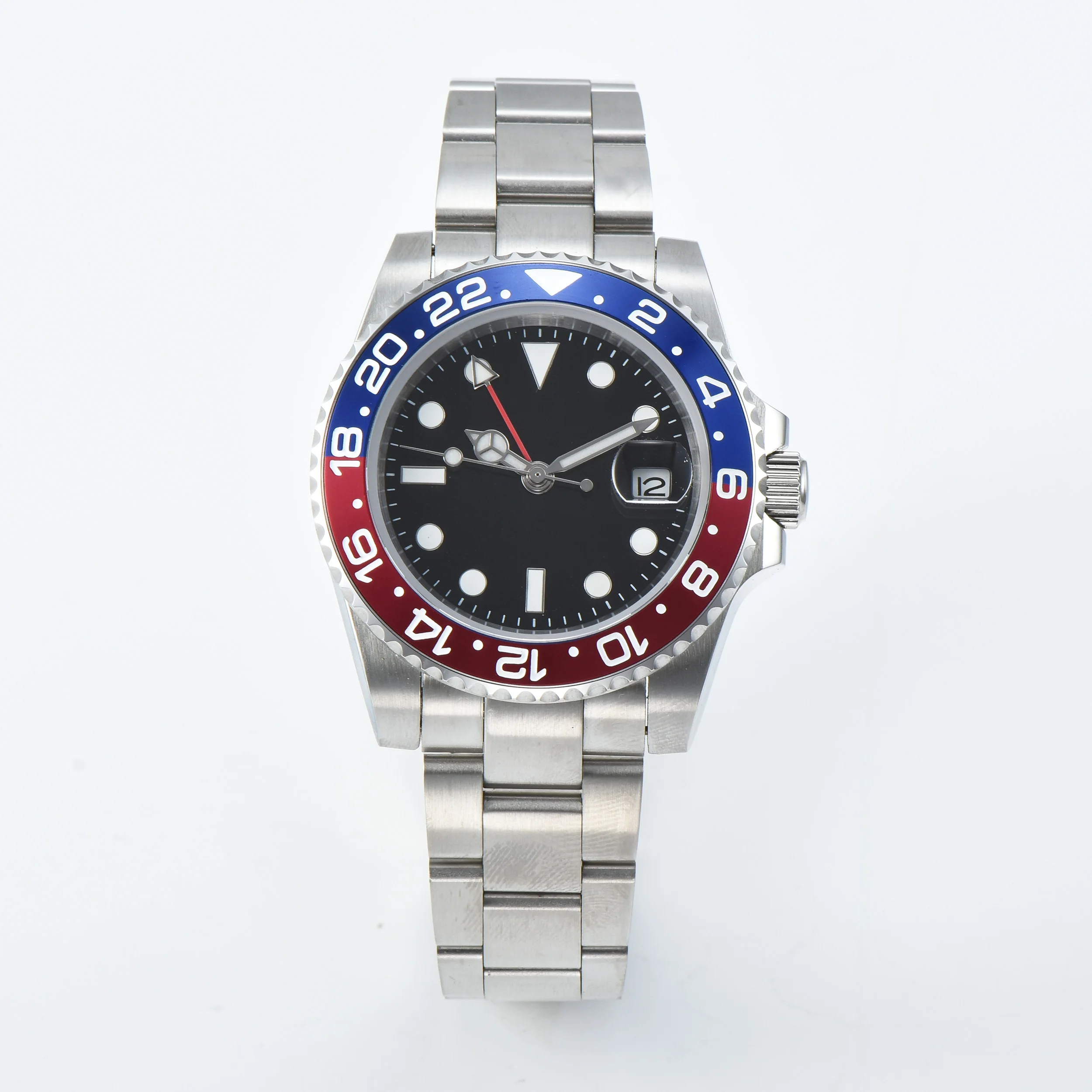 

Automatic watch new men military GMT40mm sterile blue red ring sapphire crystal date movement 6218