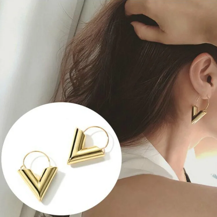 Hot Korean Fashion Creative V-shaped Earrings Simple Wind Metal for Women Earings Jewelry | Украшения и аксессуары